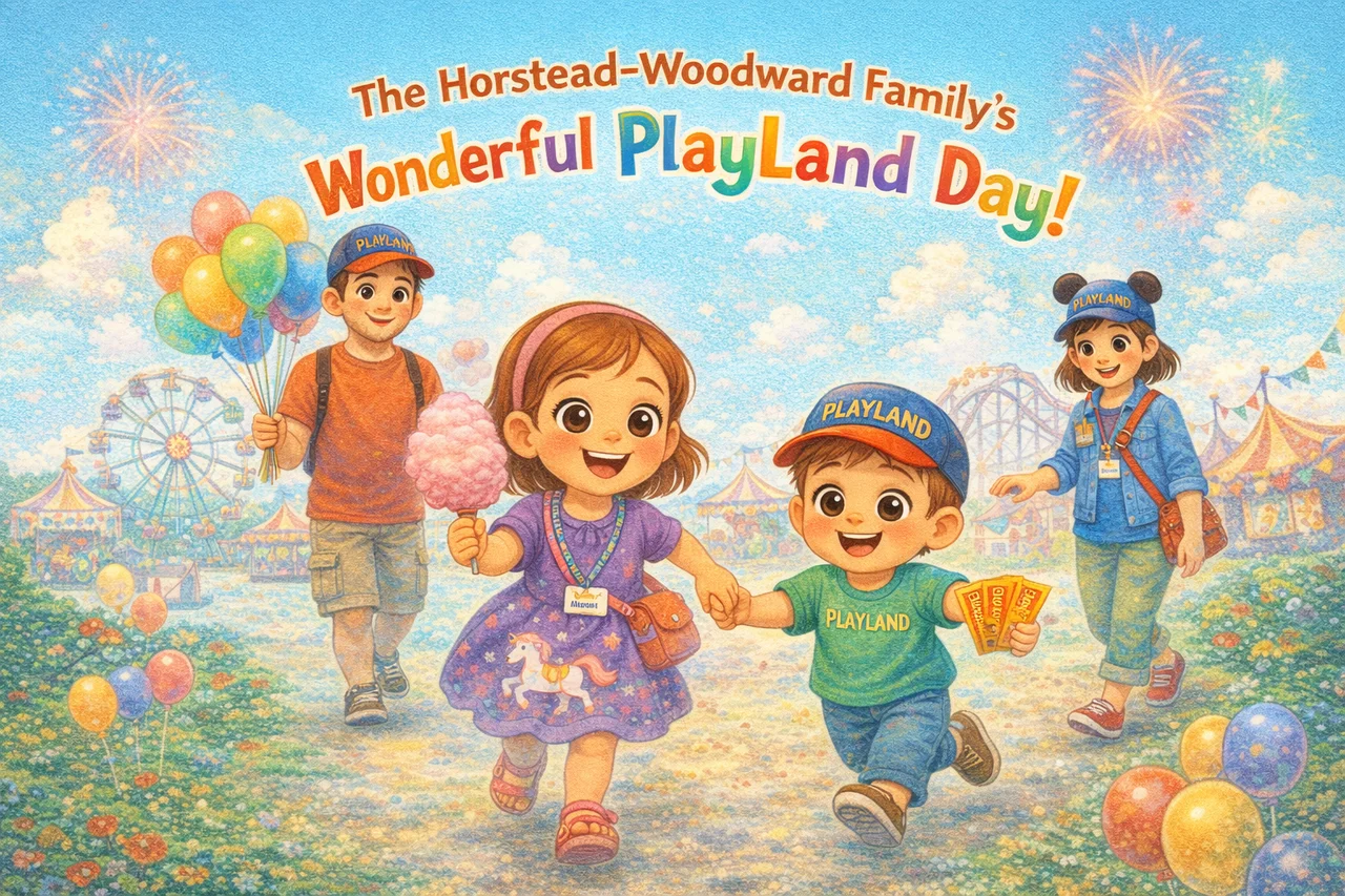 Cover of 'The Horstead-Woodward Family's Wonderful PlayLand Day!' — a sample personalized story